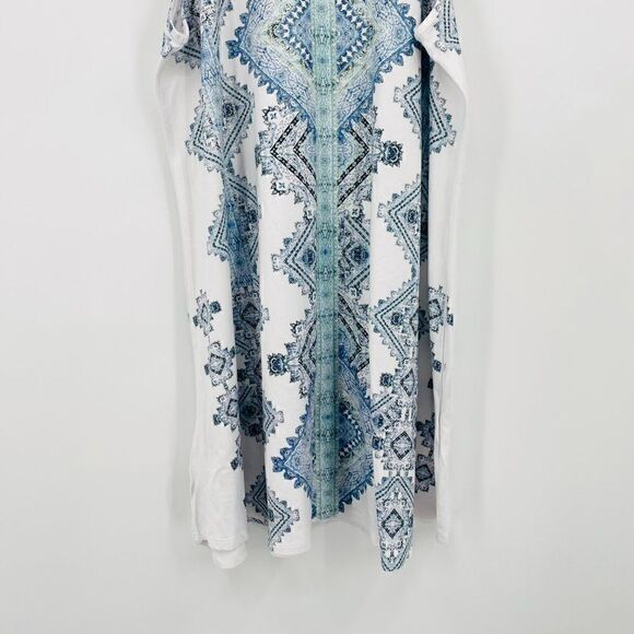 Altar'd State Size Medium Blue & White Boho Jersey Knit Mock Neck Dress - Picture 3 of 9